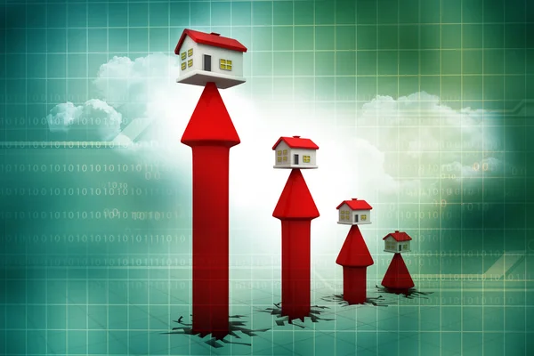 3D ev ve ok grafiği. Emlak büyüme