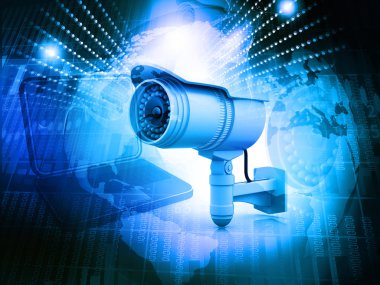 Surveillance camera with digital world clipart