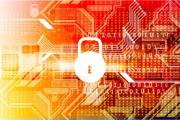 Siber güvenlik kavramı, kapalı bir asma kilit ile devre kartı