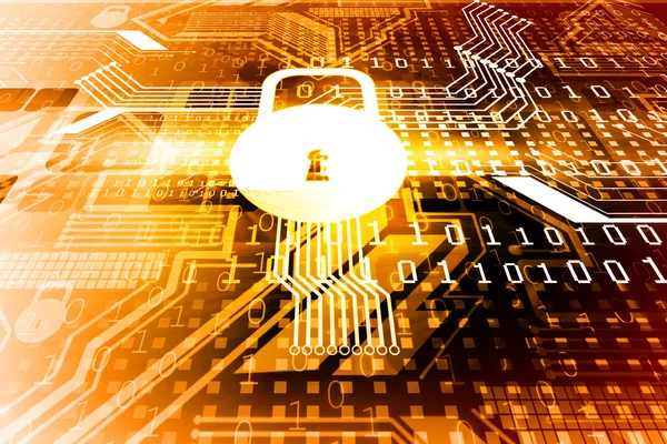 Siber güvenlik kavramı, kapalı bir asma kilit ile devre kartı