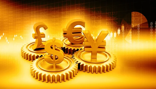 Engranaje 3d con moneda global — Foto de Stock