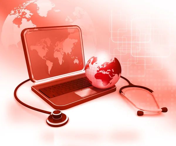 Laptop with  Stethoscope and globe — Stock Photo, Image
