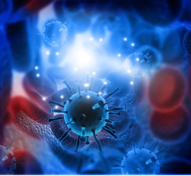 3D render virüs ve kan hücreleri