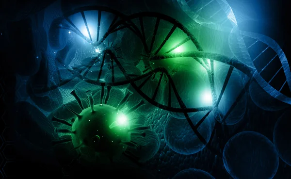 3D-Darstellung von Virus und DNA — Stockfoto