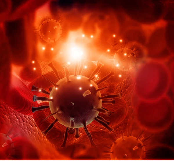 바이러스와 혈액 세포의 3 차원 렌더링 — 스톡 사진