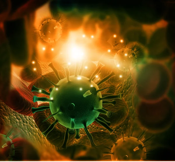 3d renderizado de virus y células sanguíneas — Foto de Stock