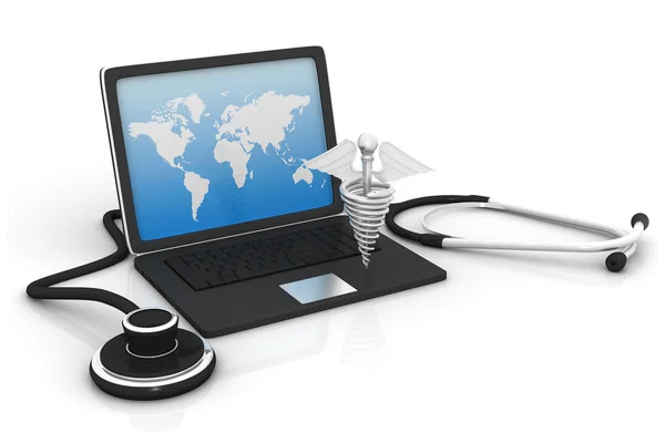 Stetoscopio e simbolo medico con laptop — Foto Stock