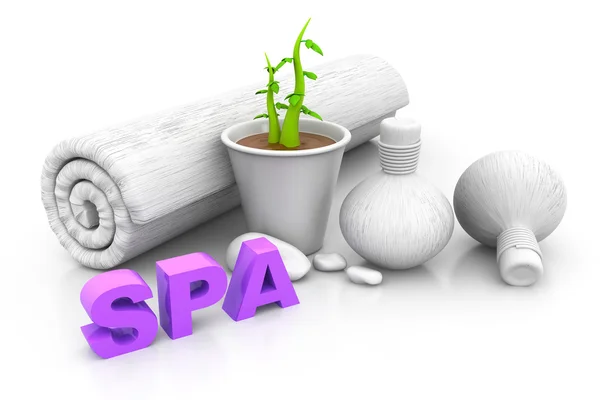 Spa massage setting with green pant — Stock Photo, Image