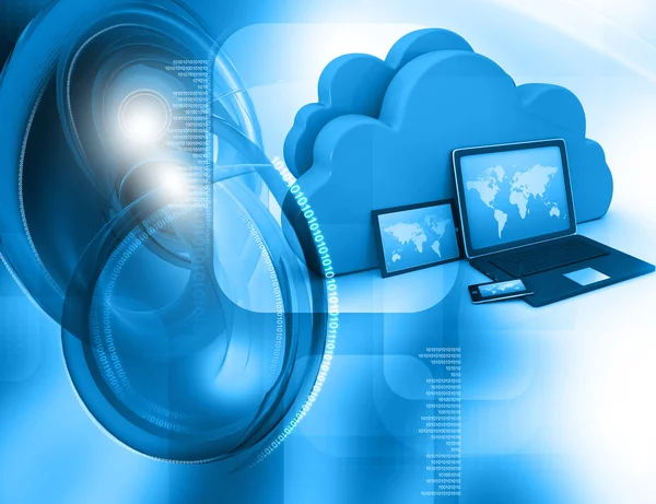 Dispositivos eletrônicos com servidor em nuvem — Fotografia de Stock