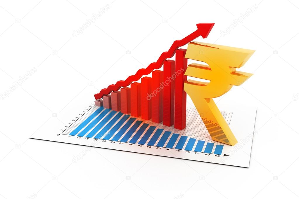 Business graph with Indian rupee sign