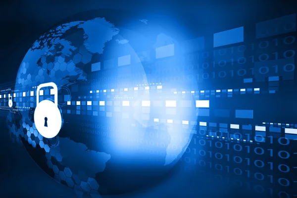 Siber güvenlik kavramı, kapalı bir asma kilit ile devre kartı