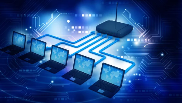 Internet tramite router su laptop — Foto Stock