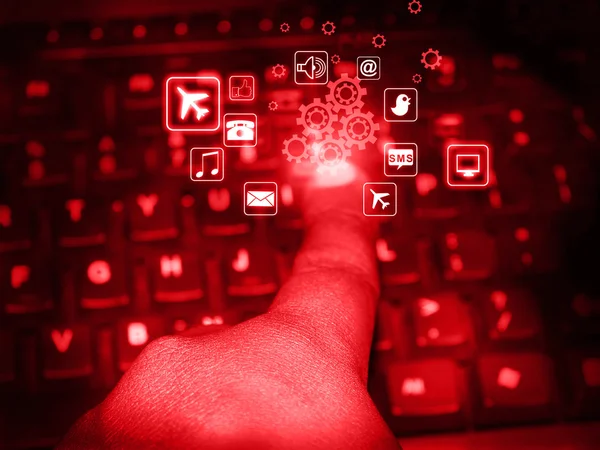 Man hands on the keyboard with the elements — Stock Photo, Image