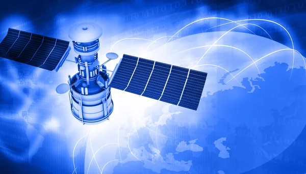 Satelliten fliegen mit digitalen Signalen um die Erde — Stockfoto