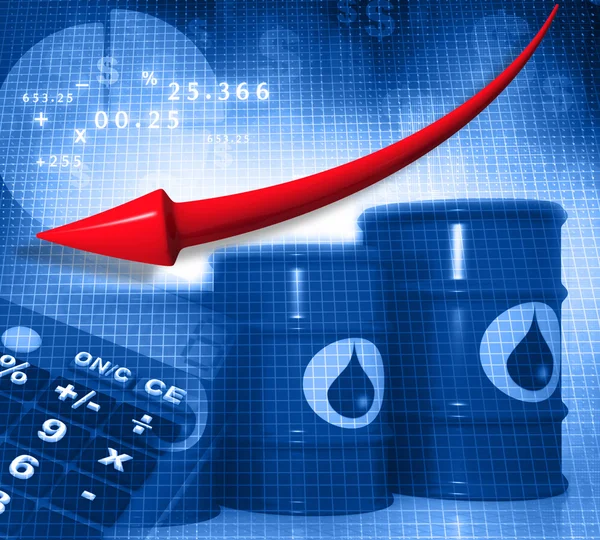 Нефтяные баррели с падающим графиком цен на нефть — стоковое фото