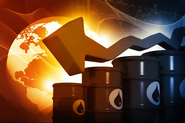 Oil Barrels with falling oil price graph — Stock Photo, Image