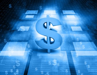 Mavi arka plan üzerinde dolar işareti
