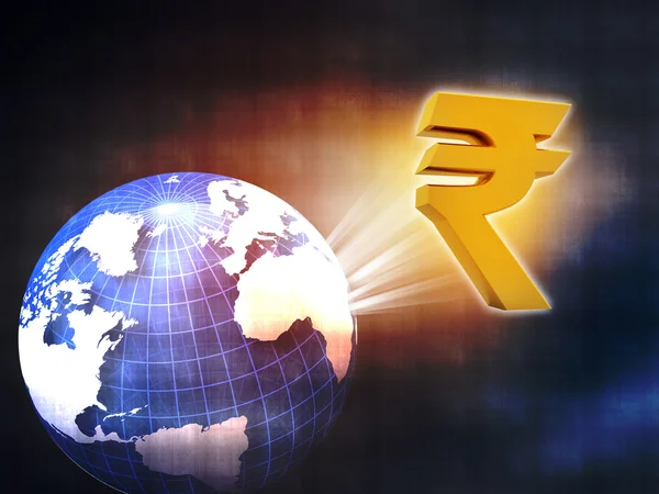 Mundo com símbolo de rupia — Fotografia de Stock