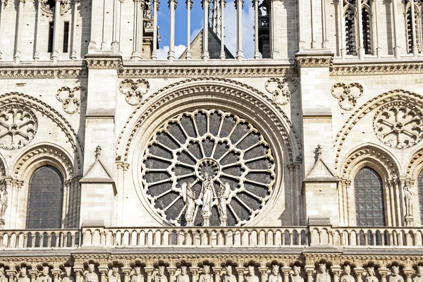 Detail hlavního průčelí katedrály Notre Dame. Paříž, Francie. — Stock fotografie