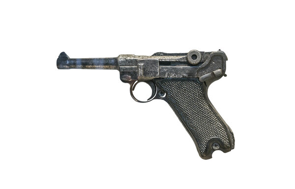 Luger isolated on white. Gun used on the Second World War by the