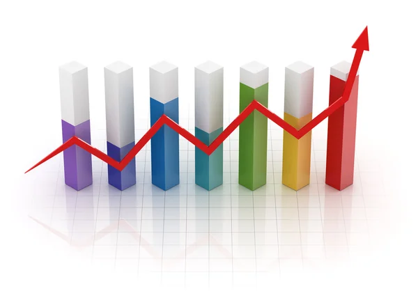 Gráfico de negócios financeiros por bloco colorido e seta vermelha — Fotografia de Stock