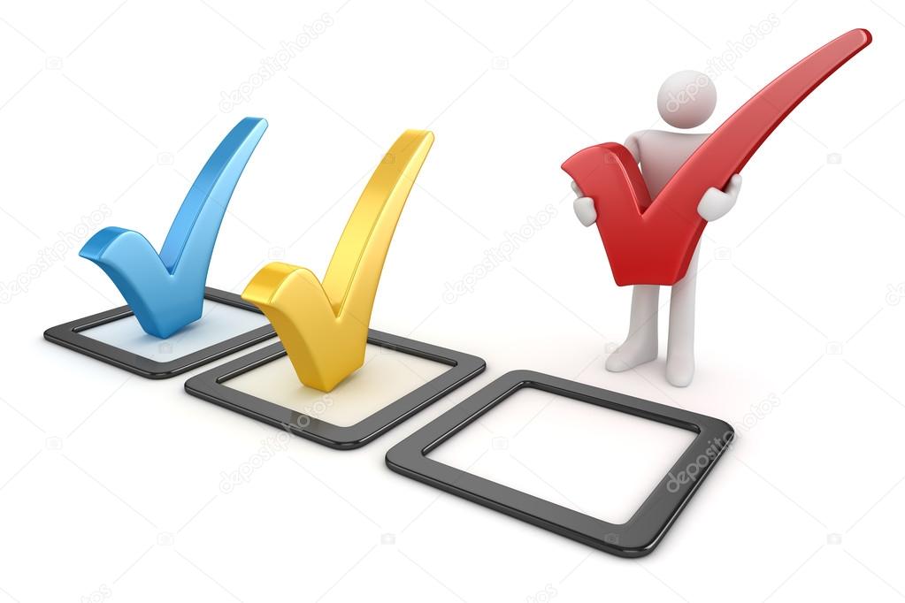 3d white man and colorful checkmark symbol