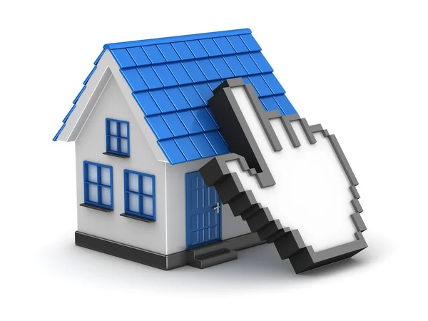 3d blue house and hand cursor — Stock Photo, Image