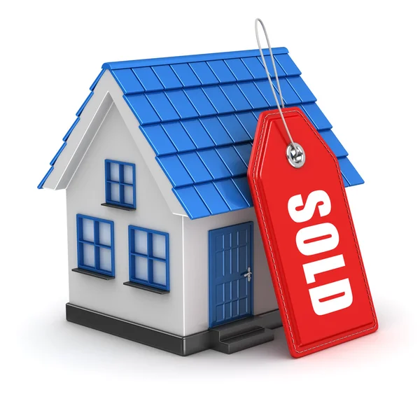 3d blue house and sold tag — Stock Photo, Image