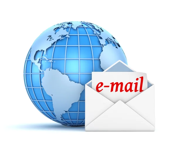 Conceito de e-mail com mundo e envelope — Fotografia de Stock