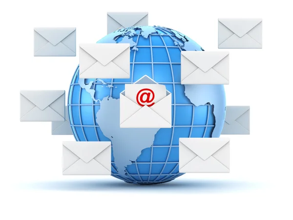 E-mail concept with world and envelope — Stock Photo, Image