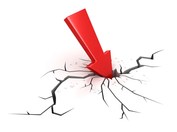 Red arrow crashes through the ground — Stock Photo, Image