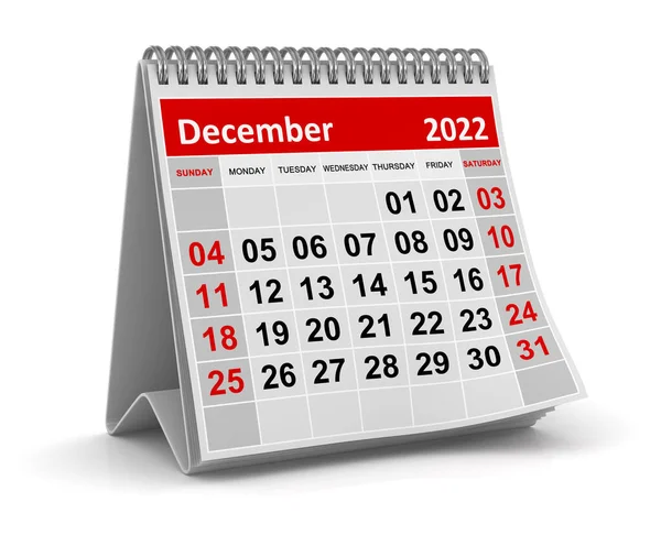 Calendario Dicembre 2022 Questa Immagine Generata Dal Computer Renderizzato Isolato — Foto Stock