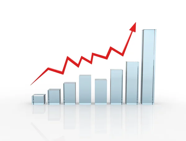 Glass chart and red arrow — Zdjęcie stockowe