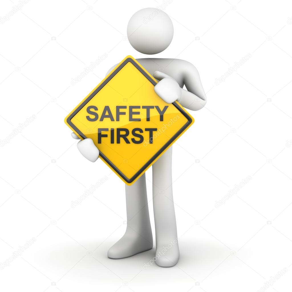 Man And Road Sign Safety First Stock Photo C Adempercem 78472640