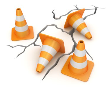 Kırık zemin ve trafik koni