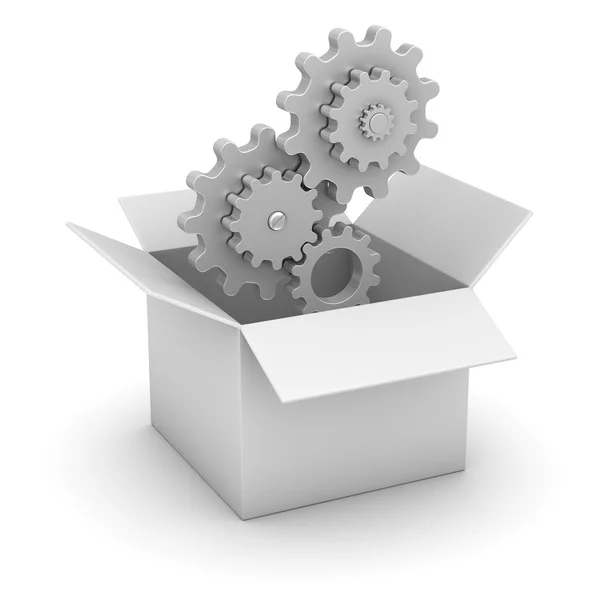 White Box and Gear — Stock Photo, Image