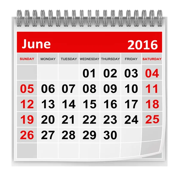 Ημερολόγιο - Ιουνίου 2016 — Φωτογραφία Αρχείου