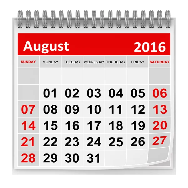 Calendario - Agosto 2016 — Foto de Stock