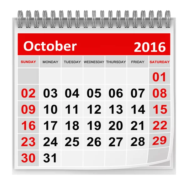 Calendario - Octubre 2016 —  Fotos de Stock