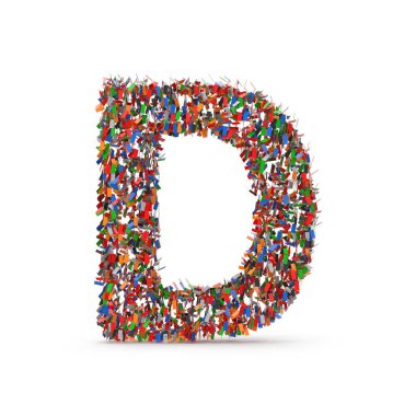 D harfi Renkli İnsan figürlerinden yapılmıştır