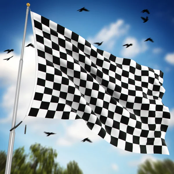 Checkered flag on blue sky — Stock Photo, Image