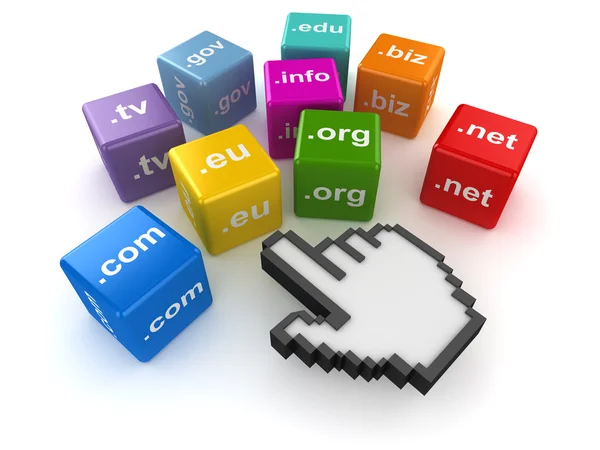 Color cubes with domain names — Stock Photo, Image