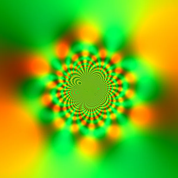 Abstract Science Fiction Futuristic Background - Amarelo brilhante e verde - Efeito de luz espumante - Projeto de Mandala caleidoscópico - Fractal de obra de arte atípica - Trance subconsciente profundo - Vorte hipnótico — Fotografia de Stock