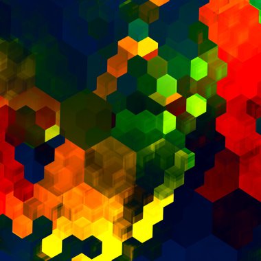 Mozaik arka plan - kırmızı yeşil mavi renkli kaotik desen - renk paleti - grafik sanat tasarım - gökkuşağı renkleri - bilgisayar - kaos kavramı - gerçeküstü fantezi doku - altıgen oluşturulan