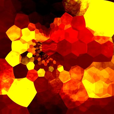 Abstract Background Mosaic - Orange Yellow Art Design Pattern - Messy Unorganized Geometric Chaos - Graphic Illustration Showing Psychedelic Hexagons - Beautiful Surreal Abstraction - Generative