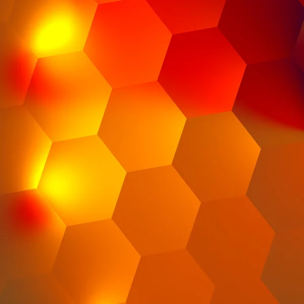 Orange röd abstrakt hexagoner bakgrund - ljus ljus effekt i mörkret - Honeycomb bakgrund - minimalistisk stil Digital Design - platta Illustration - geometriska bakgrunder med hexagonala mönster - vägg — Stockfoto