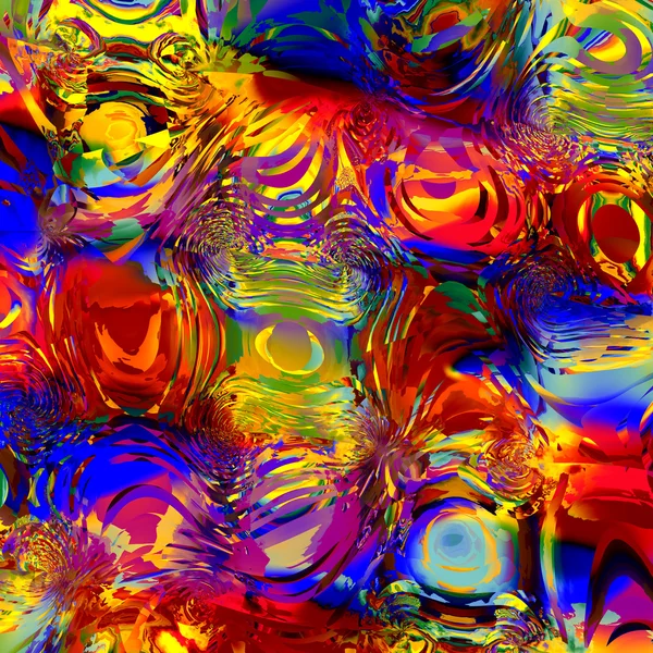 Abstract Colorful Digital Water Effect - Digital Generated Image - Background for Design Artworks - Semitransparent Overlying Shapes - Red Blue Yellow Chaotic Pattern with Color Aberrations  - — стоковое фото