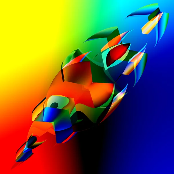 Interessante kleurrijke abstracte 3D-vissen - kunst illustratie - digitaal gegenereerde afbeelding van blauw oranje onregelmatige vormen - futuristische achtergrond - chaotische digitale rood geel groen Graphic - vreemde Crazy — Stockfoto