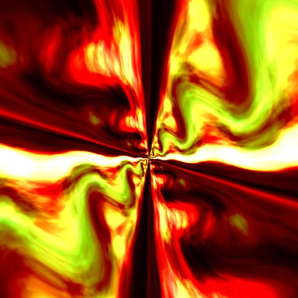 Infinite Digital Fractal. Red Green Colored Fantasy Illustration. Abstract Art Background. Bright Wavy Artistic Image. Creative Graphic Element. Unique Psychedelic Artwork. Symmetrical Decoration. — Φωτογραφία Αρχείου