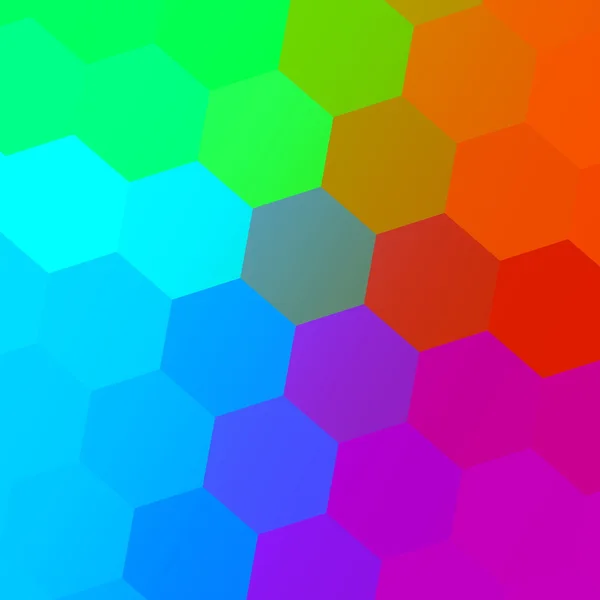 Hexagonal Color Spectrum. Colorful Abstract Background. Simple Geometric Art. Creative Mosaic Pattern. Digital Colored Graphic. Decorative Polygonal Elements. Palette with Blue Red Green Pink Colors. — Stok fotoğraf